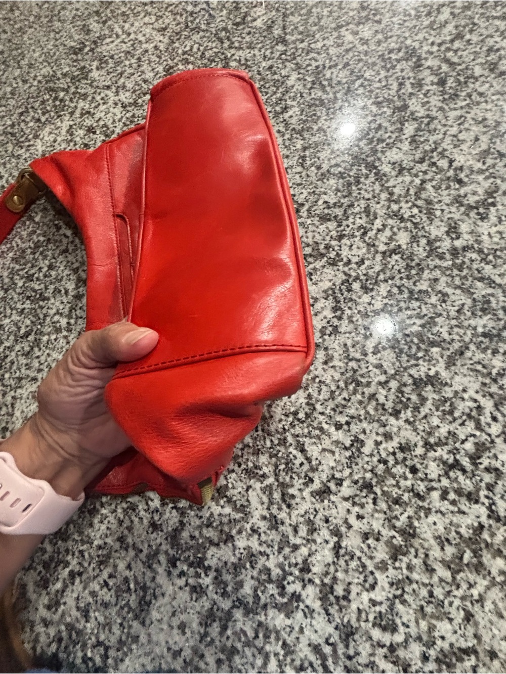 HOBO Red/Orange Leather Hobo Shoulder Bag with Tan Accent - Picture 6 of 9
